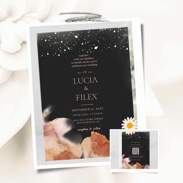 Elegant blank och Orange Bläck Bröllop Inbjudningar (Skapare uppladdad)