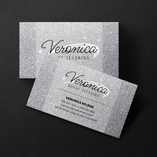 Elegant Blank Silver Glitter Städhjälp Hemstädning Visitkort