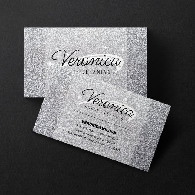 Elegant Blank Silver Glitter Städhjälp Hemstädning Visitkort (Skapare uppladdad)