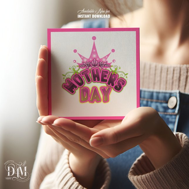 Elegant Blankande Rosa Drottning Krona Glad mors d Kort (Skapare uppladdad)