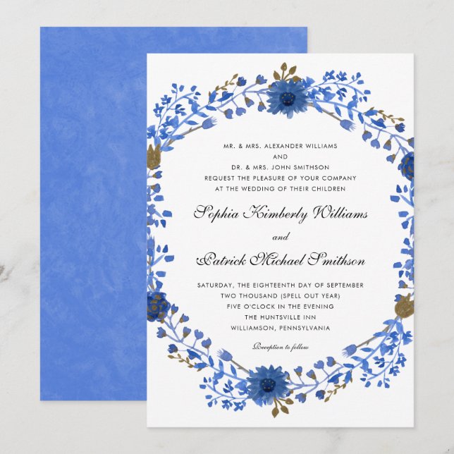 Elegant Blåskrans | Alla föräldrar som är värd för Inbjudningar (Fram/baksida)