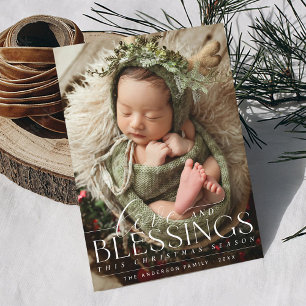 Elegant Blating Photo Greenery Baby 1:a jul Julkort