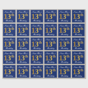 Elegant blått, 13th födelsedag för Fauxguld + N Presentpapper