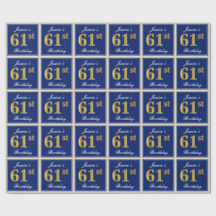 Elegant blått, 61st födelsedag för Fauxguld + N Presentpapper