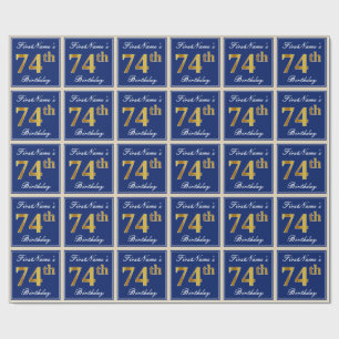Elegant blått, 74th födelsedag för Fauxguld + N Presentpapper