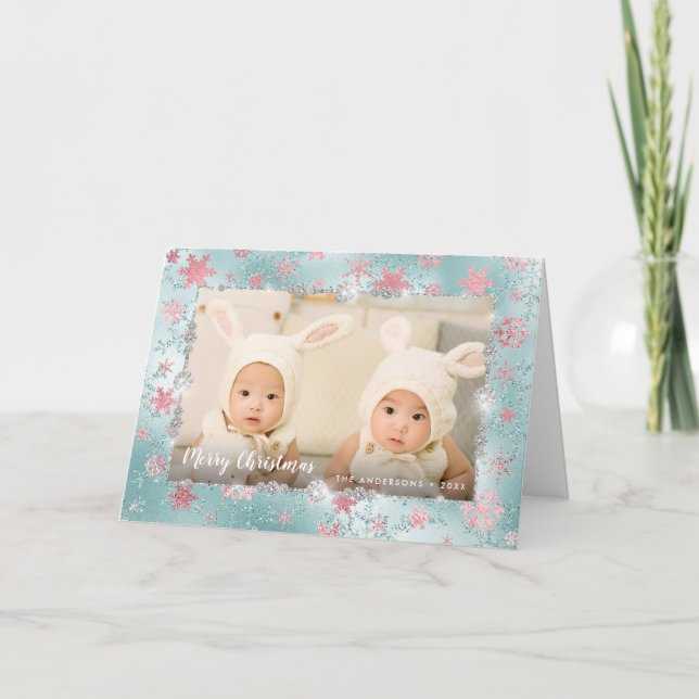 Elegant blått anpassningsbar ro guld snöflingor kort (Framsida)