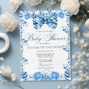 Elegant Blått Blommigt Bow Chic Barnshuggare Inbjudningar