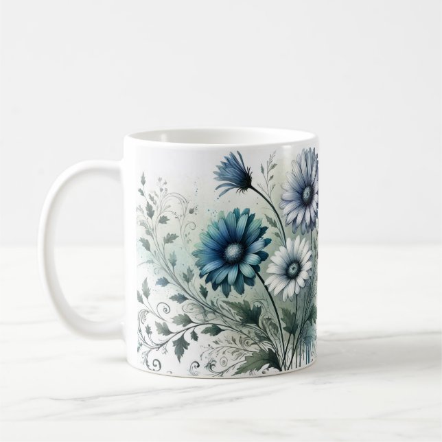 Elegant Blått Blommigt keramiskt kaffe Mugg (Vänster)