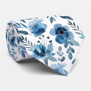 Elegant blått Blommönster för Bröllop Slips