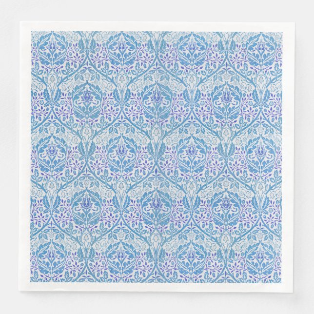 Elegant Blått Blommönster Pappersservett (Framsida)