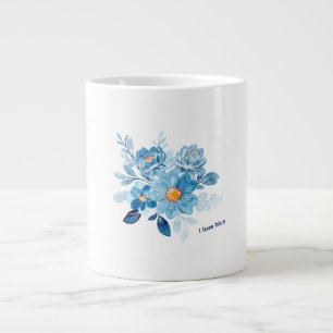 Elegant Blått Blomstermotiv i Akvarellteknik Speci Jumbo Mugg
