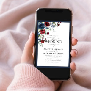 Elegant Blått Burgundy Blommigt Vattenfärgsfoto fö Inbjudningar