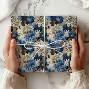 Elegant blått elfenbensfärgat blommigt presentpapp presentpapper