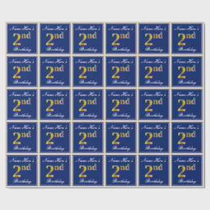 Elegant, blått, faux Guld 2:a födelsedagen; Anpass Presentpapper