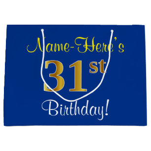 Elegant, blått, Faux Guld 31a Birthday + Namn