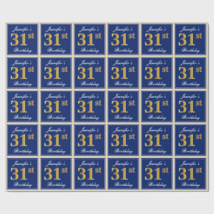 Elegant, blått, Faux Guld 31a Birthday + Namn Presentpapper