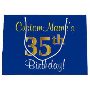 Elegant, blått, Faux Guld 35e Birthday + Namn