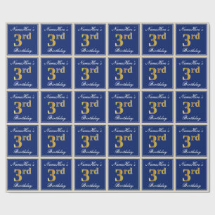 Elegant, blått, faux Guld 3:e födelsedagen; Anpass Presentpapper