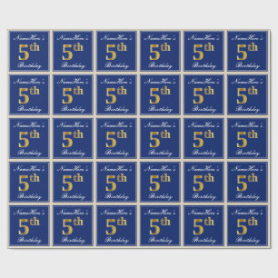Elegant, blått, faux Guld 5:e födelsedagen; Anpass Presentpapper