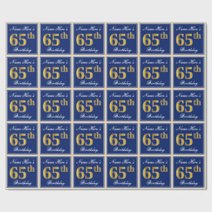 Elegant, blått, Faux Guld 65e Birthday + Namn Presentpapper