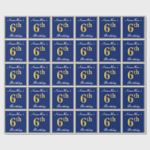 Elegant, blått, faux Guld 6e, eget namn Presentpapper