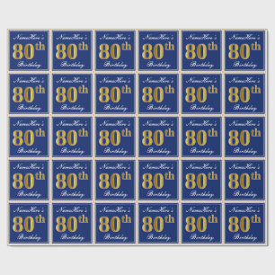 Elegant, blått, Faux Guld 80:e födelsedagen + Na Presentpapper