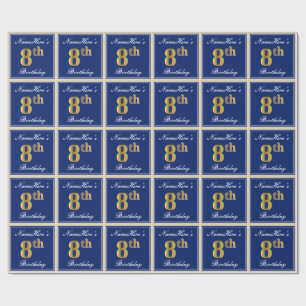 Elegant, blått, faux Guld 8:e födelsedagen; Anpass Presentpapper