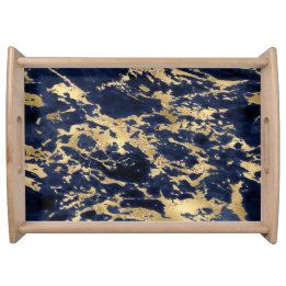 Elegant Blått Guld Glitter Marble Mönster Frukostbricka