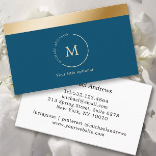 Elegant, blått, Guld rand, Circle, Monogram Visitkort