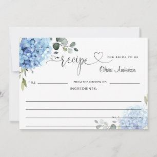 Elegant Blått Hydrangea Möhippa Recept Card Inbjudningar