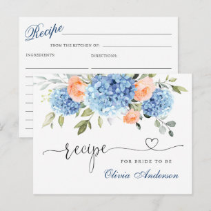 Elegant Blått Hydrangea Möhippa Recept Card Vykort