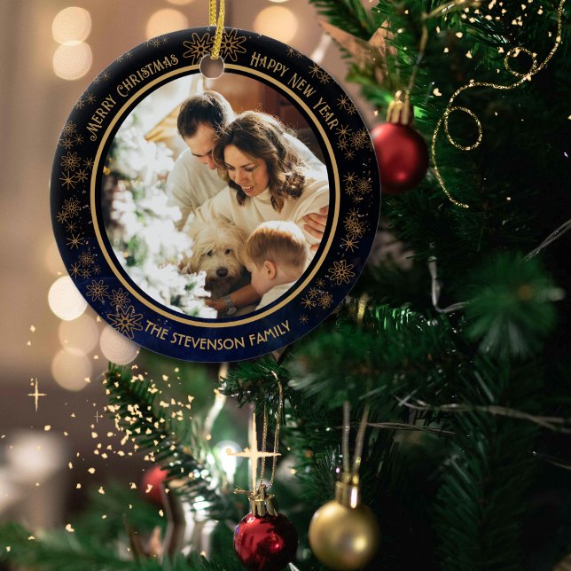 Elegant - blått julfoto Ornament (Elegant Navy Blue Christmas Photo Ornament)