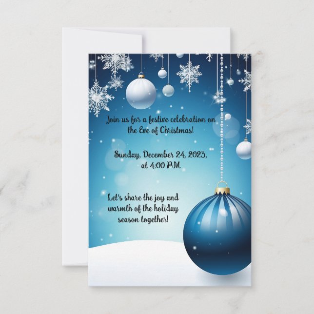 Elegant Blått Julgransprydnads Julavskeds Inbjudan (Framsida)