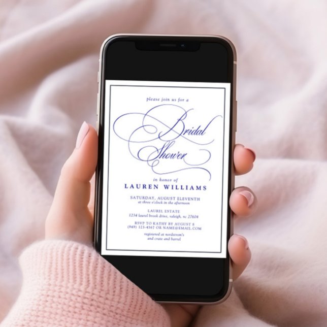 Elegant Blått kalligrafi - formell Möhippa Inbjudningar (Skapare uppladdad)