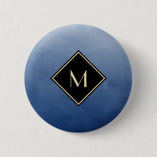 Elegant blått med enkelt Guld-monogram Knapp