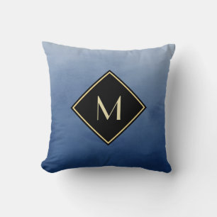 Elegant blått med enkelt Guld-monogram Kudde
