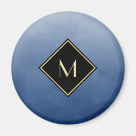 Elegant blått med enkelt Guld-monogram Magnet