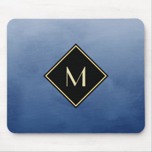Elegant blått med enkelt Guld-monogram Musmatta
