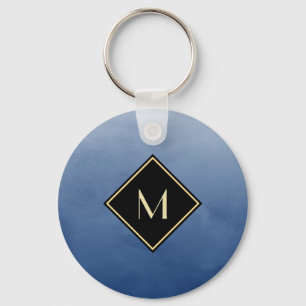 Elegant blått med enkelt Guld-monogram Nyckelring