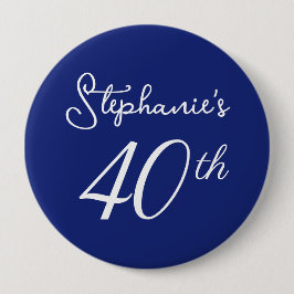 Elegant Blått Monogram 40:e födelsedag Party Knapp