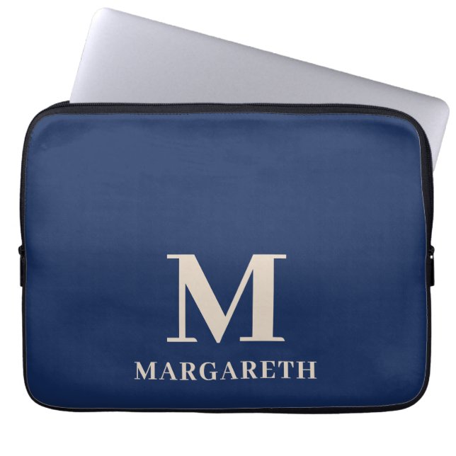 Elegant Blått Monogram Laptop sleeve (Framsidan)