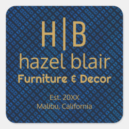 Elegant Blått Mönster | Guld Monogram Företagets L Fyrkantigt Klistermärke