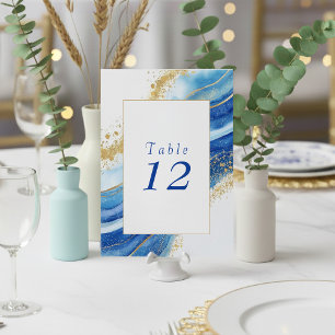 Elegant Blått och Guld fet Bordsnummer kort