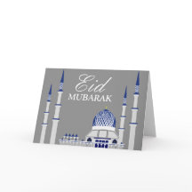 Elegant blått- och vitmoské Eid Mubarak