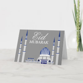 Elegant blått- och vitmoské Eid Mubarak Helgkort