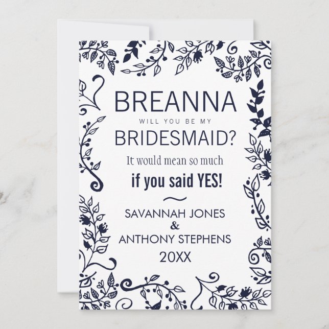 Elegant Blått och vitt Blommigt Bridesmaider Inbjudningar (Framsida)