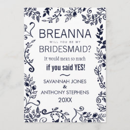 Elegant Blått och vitt Blommigt Bridesmaider Inbjudningar