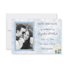 Elegant Blått och vitt champagne Spara datum