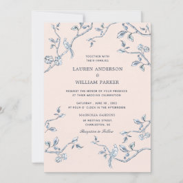 Elegant Blått och vitt Fransk - bröllop Inbjudningar