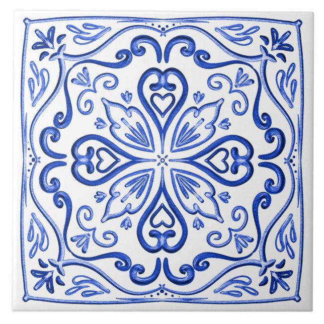 Elegant Blått och vitt Kakelplatta (Framsidan)